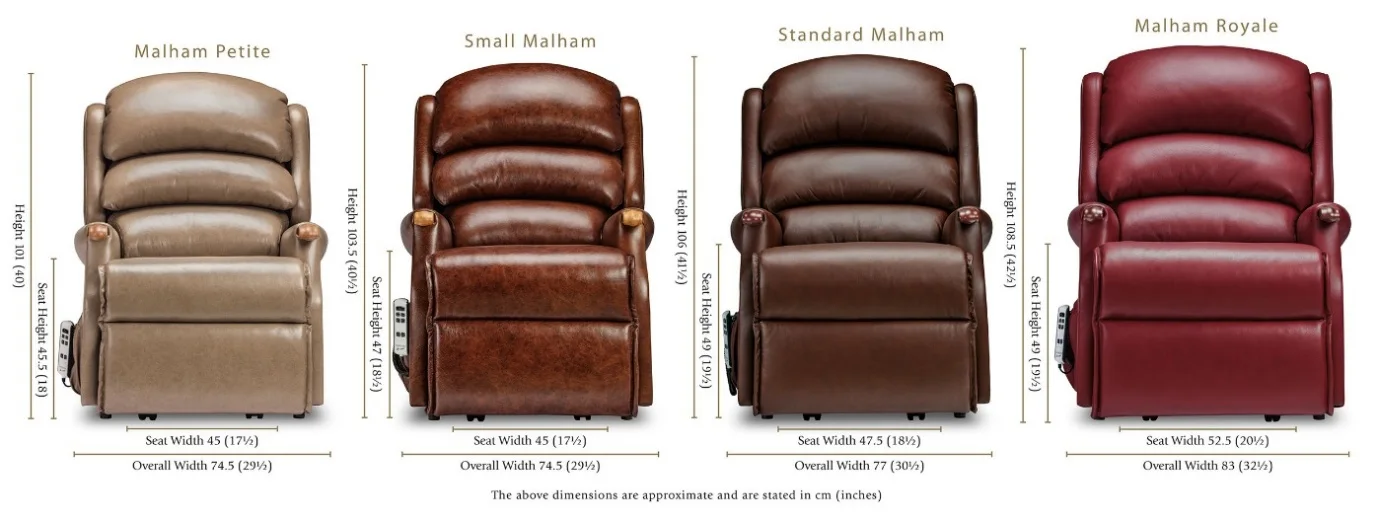Lift and Rise Recliners in Petite, Small, Standard and Royale sizes